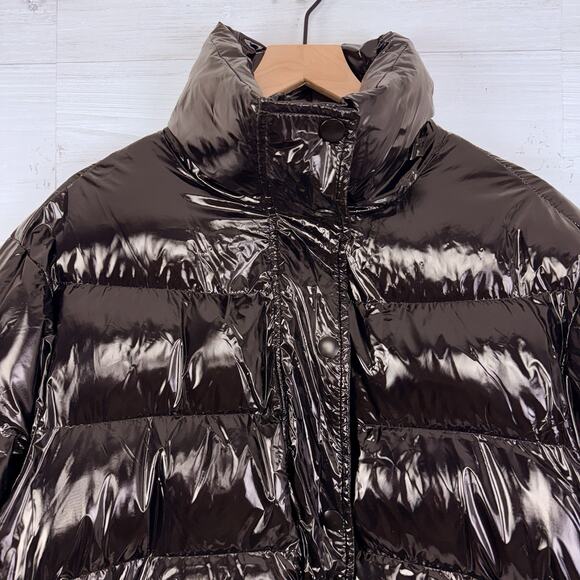 Zara Oversized Puffer Coat Glossy Shiny Jacket Size Medium Black Vogue Runway - Picture 4 of 16